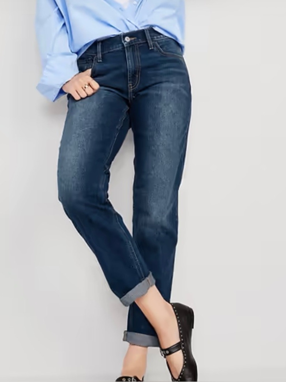 Old Navy Wow Boyfriend Jeans Women’s 4 Petite Dark Wash Mid Rise Straight Leg
